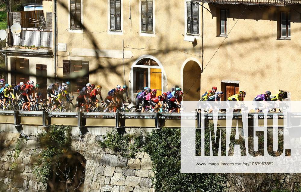 The pack of riders pictured in action during stage eight of the 83th edition of the Paris-Nice cycling race, 119,9 km from Nice to Nice, France, Sunday 16 March 2025. DAVIDxPINTENS x115094503x
