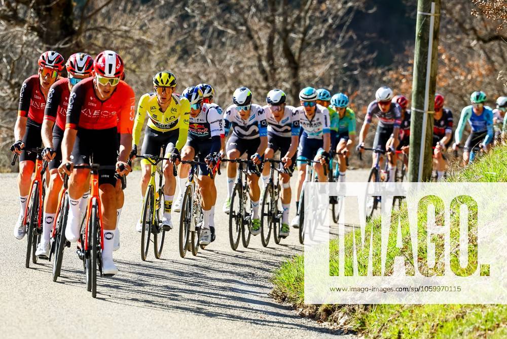 American Matteo Jorgenson of Team Visma-Lease a Bike and German Florian Lipowitz of RedBull-BORA-hansgrohe pictured in action during stage eight of the 83th edition of the Paris-Nice cycling race, 119,9 km from Nice to Nice, France, Sunday 16 March 2025. DAVIDxPINTENS x115097544x