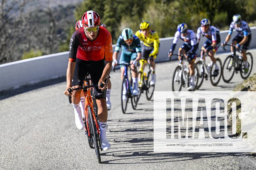 Paris - Nice 2025 - stage 8 NICE, FRANCE - MARCH 16 : Rider of Ineos Grenadiers leading the escape pack during stage 8 and final stage of the 83th edition of the Paris - Nice cycling race, a stage of 119,9km with start and finish in Nice on March 16, 2025 in Nice, France, 16 03 2025 ( Motordriver Kenny Verfaillie - Nice France