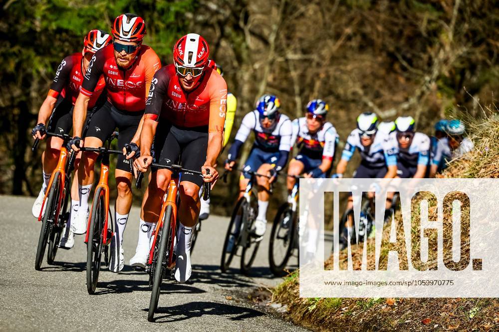 Norwegian Tobias Svendsen Foss of Ineos Grenadiers (L) pictured in action during stage eight of the 83th edition of the Paris-Nice cycling race, 119,9 km from Nice to Nice, France, Sunday 16 March 2025. DAVIDxPINTENS x115098088x