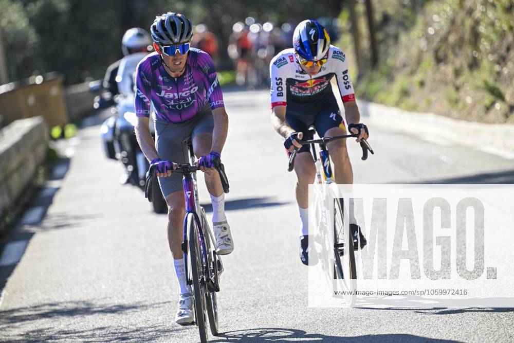 Paris - Nice 2025 - stage 8 NICE, FRANCE - MARCH 16 : Vlasov Aleksandr (RUS) of Red Bull - Bora - Hansgrohe and O Connor Ben (AUS) of Team Jayco Alula in action during stage 8 and final stage of the 83th edition of the Paris - Nice cycling race, a stage of 119,9km with start and finish in Nice on March 16, 2025 in Nice, France, 16 03 2025 ( Motordriver Kenny Verfaillie - Nice France