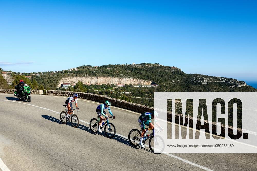 Russian Aleksandr Vlasov of RedBull-BORA-hansgrohe, Austrian Felix Gall of Decathlon AG2R La Mondiale Team and Danish Mads Pedersen of Lidl-Trek pictured in action during stage eight of the 83th edition of the Paris-Nice cycling race, 119,9 km from Nice to Nice, France, Sunday 16 March 2025. DAVIDxPINTENS x115102390x