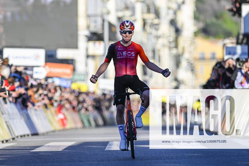 Paris - Nice 2025 - stage 8 NICE, FRANCE - MARCH 16 : Sheffield Magnus (USA) of Ineos Grenadiers celebrating his victory during stage 8 and final stage of the 83th edition of the Paris - Nice cycling race, a stage of 119,9km with start and finish in Nice on March 16, 2025 in Nice, France, 16 03 2025 ( Motordriver Kenny Verfaillie - Nice France