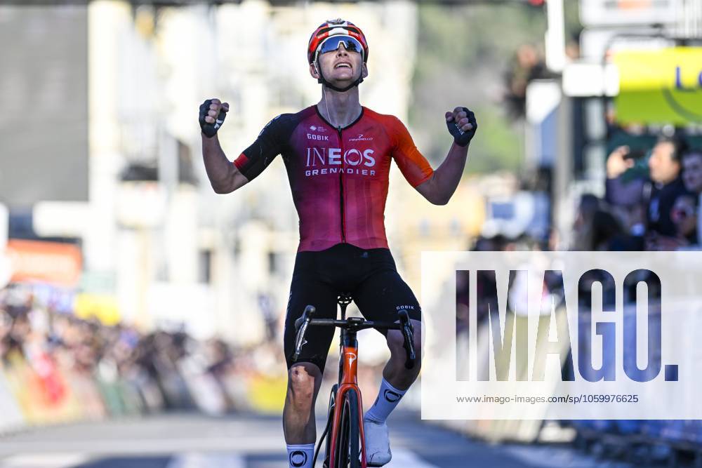 Paris - Nice 2025 - stage 8 NICE, FRANCE - MARCH 16 : Sheffield Magnus (USA) of Ineos Grenadiers celebrating his victory during stage 8 and final stage of the 83th edition of the Paris - Nice cycling race, a stage of 119,9km with start and finish in Nice on March 16, 2025 in Nice, France, 16 03 2025 ( Motordriver Kenny Verfaillie - Nice France