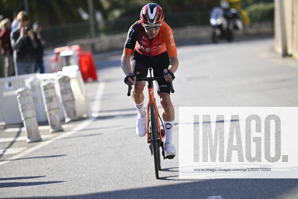 Paris - Nice 2025 - stage 8 NICE, FRANCE - MARCH 16 : Sheffield Magnus (USA) of Ineos Grenadiers attacking during stage 8 and final stage of the 83th edition of the Paris - Nice cycling race, a stage of 119,9km with start and finish in Nice on March 16, 2025 in Nice, France, 16 03 2025 ( Motordriver Kenny Verfaillie - Nice France