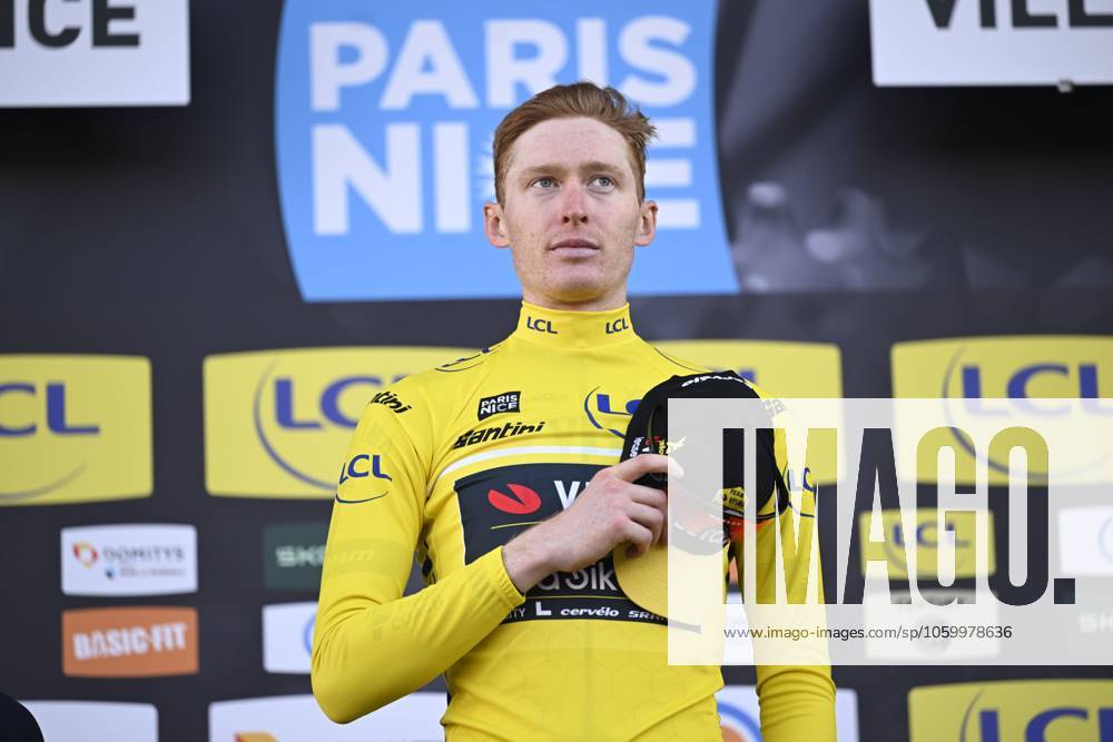 Paris - Nice 2025 - stage 8 NICE, FRANCE - MARCH 16 : Jorgenson Matteo (USA) of Team Visma Lease A Bike on the podium during stage 8 and final stage of the 83th edition of the Paris - Nice cycling race, a stage of 119,9km with start and finish in Nice on March 16, 2025 in Nice, France, 16 03 2025 ( Motordriver Kenny Verfaillie - Nice France