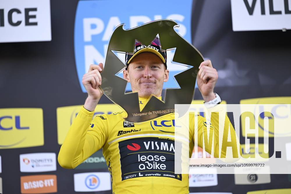 Paris - Nice 2025 - stage 8 NICE, FRANCE - MARCH 16 : Jorgenson Matteo (USA) of Team Visma Lease A Bike on the podium during stage 8 and final stage of the 83th edition of the Paris - Nice cycling race, a stage of 119,9km with start and finish in Nice on March 16, 2025 in Nice, France, 16 03 2025 ( Motordriver Kenny Verfaillie - Nice France