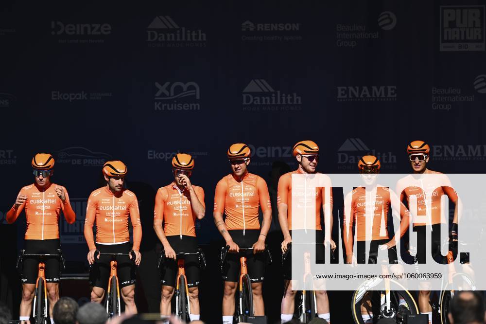 Danilith Nokere Koerse 2025 cycling race NOKERE, BELGIUM - MARCH 19 : team Euskaltel - Euskadi during the Men Elite UCI 1.Pro 78th Danilith Nokere Koerse cycling race with start in Deinze and finish in Nokere (188,2 km) on March 19, 2025 in Nokere, Belgium, 19 03 2025 ( Motordriver Rodrique Verfaillie & Nokere Belgium