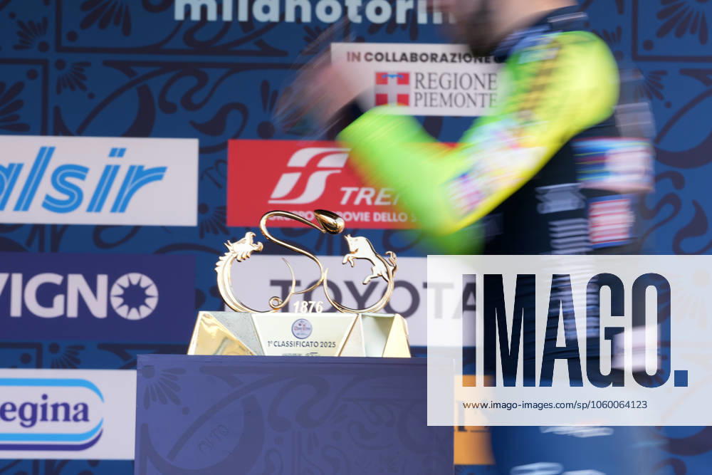 The trophy during the men s elite race of the Milano-Torino one day cycling race (174km) from Rho to Torino (Superga) - North West Italy- Wednesday, March 19, 2025. - cycling .