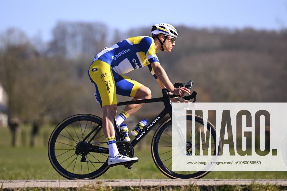 Danilith Nokere Koerse 2025 cycling race NOKERE, BELGIUM - MARCH 19 : rider of Flanders - Baloise during the Men Elite UCI 1.Pro 78th Danilith Nokere Koerse cycling race with start in Deinze and finish in Nokere (188,2 km) on March 19, 2025 in Nokere, Belgium, 19 03 2025 ( Motordriver Rodrique Verfaillie & Nokere Belgium