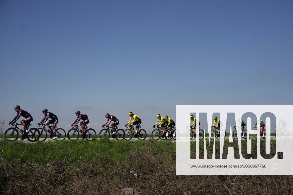 The pack rides cycles during the men s elite race of the Milano-Torino one day cycling race (174km) from Rho to Torino (Superga) - North West Italy- Wednesday, March 19, 2025. - cycling .