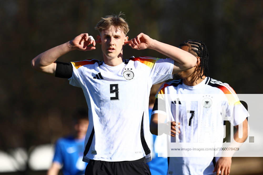 9 Max Moerstedt Germany U19 celebrates his goal to make it 2 0 Football I Juniors I UEFA European U19 Championship I 2024 2025 season I Qualifying tournament I Germany U19 Slovenia U19 I 19 03 2025 I Drömlingstadion