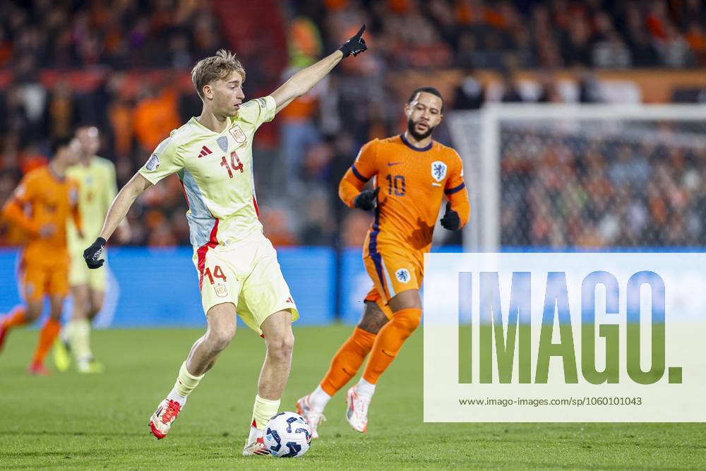 , Stadium de Kuip, UEFA Quarter Final Nations League game between Netherlands and Spain. Spain player Dean Huijsen Netherlands - Spain x28407202x