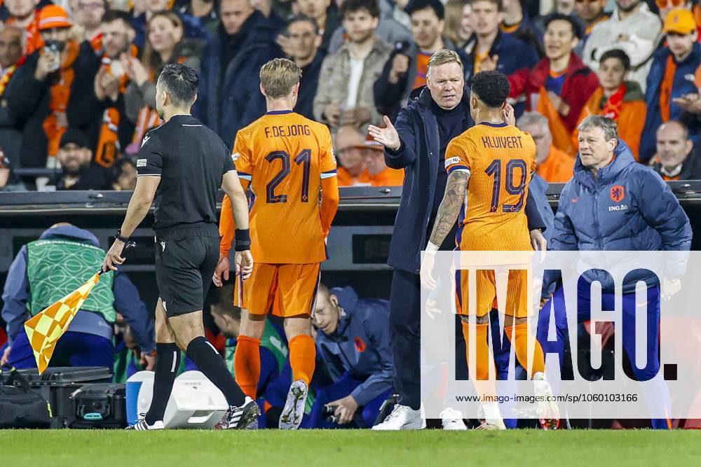 , Stadium de Kuip, UEFA Quarter Final Nations League game between Netherlands and Spain. Netherlands player Justin Kluivert and Netherlands player Frenkie de Jong goes off the pitch Netherlands - Spain x28407969x