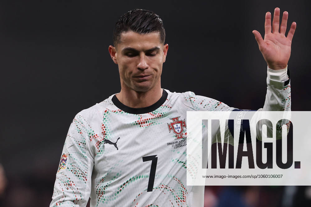 2025 03 20 Denmark, Parken Stadium, Copenhagen UEFA Nations League 2025 Quarter finals Denmark Portugal v l , Cristiano Ronaldo Portugal disappointed, disappointed looking, dissapointed, sad, frustrated, frustrated, frustrated after the end of the game, thanks the fans