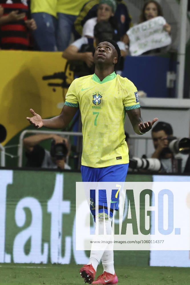 Match between brazil and colombia for the world cup qualifiers in brasilia Brasilia (df), 03 20 2025 - qualifiers 2026 world cup brazil colombia brazilian player vinicius jr scores and celebrates his goal in a match between the brazilian team and the colombian team, for the 13th round of the world cup qualifiers at the arena brb mane garrincha, this thursday night, march 20, 2025 (Foto: Leco Viana Thenews2 imago images) SPO