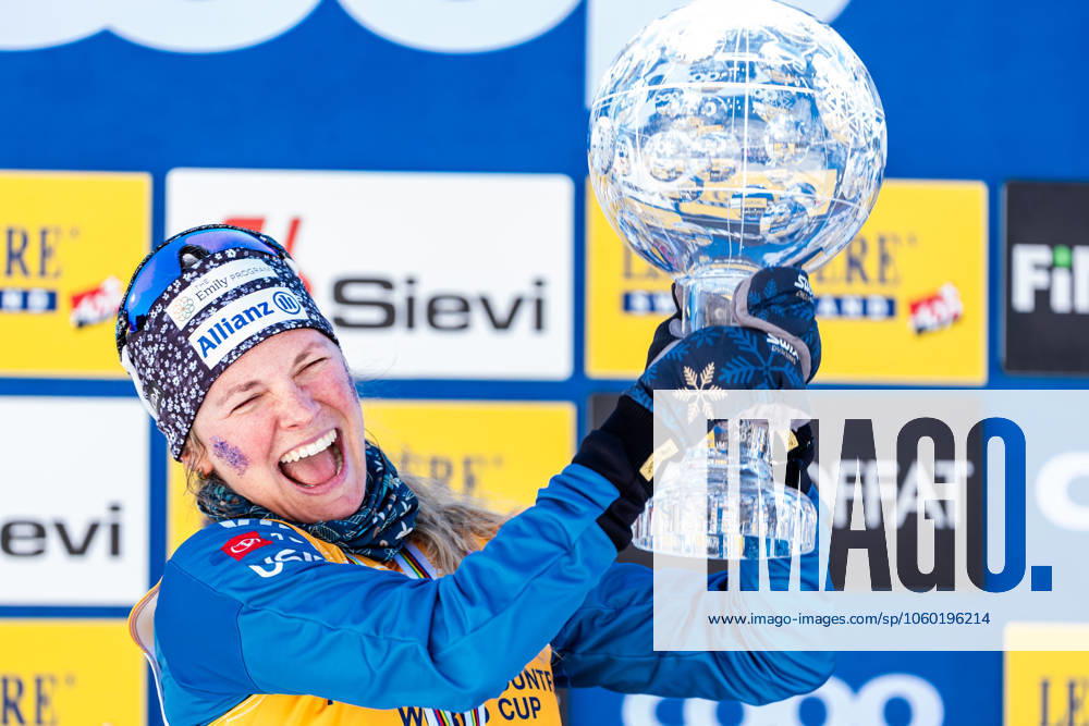 Jessie Diggins of United States celebrates on the podium after the women s classic technique 50 km mass start during the FIS Cross Country World Cup on March 23, 2025 in Lahti Photo Kalle Parkkinen BILDBYRAN COP 211 KP0085 skidor cross country skiing langrenn världscupen fis cross country world cup fristil free technique fis cross country world cup dam bbeng jubel