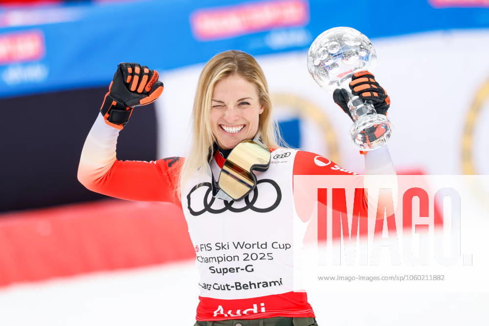 KW12 ALPINE SKIING - FIS WC Final Sun Valley SUN VALLEY,IDAHO,USA,23.MAR.25 - ALPINE SKIING - FIS World Cup Final, Super G, ladies. Image shows the rejoicing of Lara Gut-Behrami (SUI). Keywords: crystal globe. GEPAxpictures M.xCooper