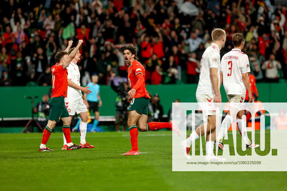 Trincao of Portugal celebrates after scoring a goal during the UEFA Nations League quarterfinal second leg match between Portugal and Denmark at Estadio Jose de Alvalade on March 23, 2025 in Lisbon, Portugal. UEFA Nations League quarterfinal - Portugal vs Denmark (Valter Gouveia SPP)