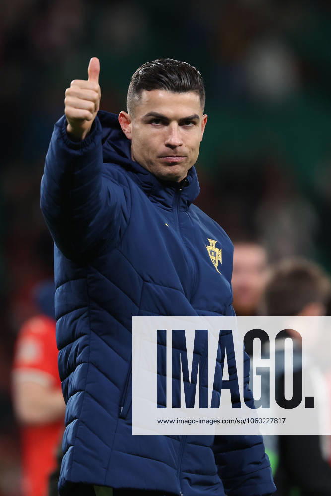 2025 03 23 Portugal, Lisbon Estadio Jose Alvalade UEFA Nations League 2025 Quarter finals Portugal Denmark v l , thumbs up, Cristiano Ronaldo Portugal thanks the fans, thanks team after the match, after the match thanks the fans, applauds the fans