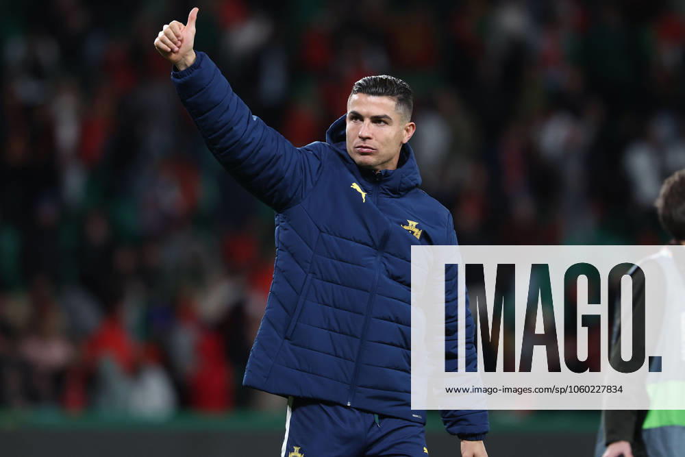 2025 03 23 Portugal, Lisbon Estadio Jose Alvalade UEFA Nations League 2025 Quarter finals Portugal Denmark v l , thumbs up, Cristiano Ronaldo Portugal thanks the fans, thanks team after the match, after the match thanks the fans, applauds the fans