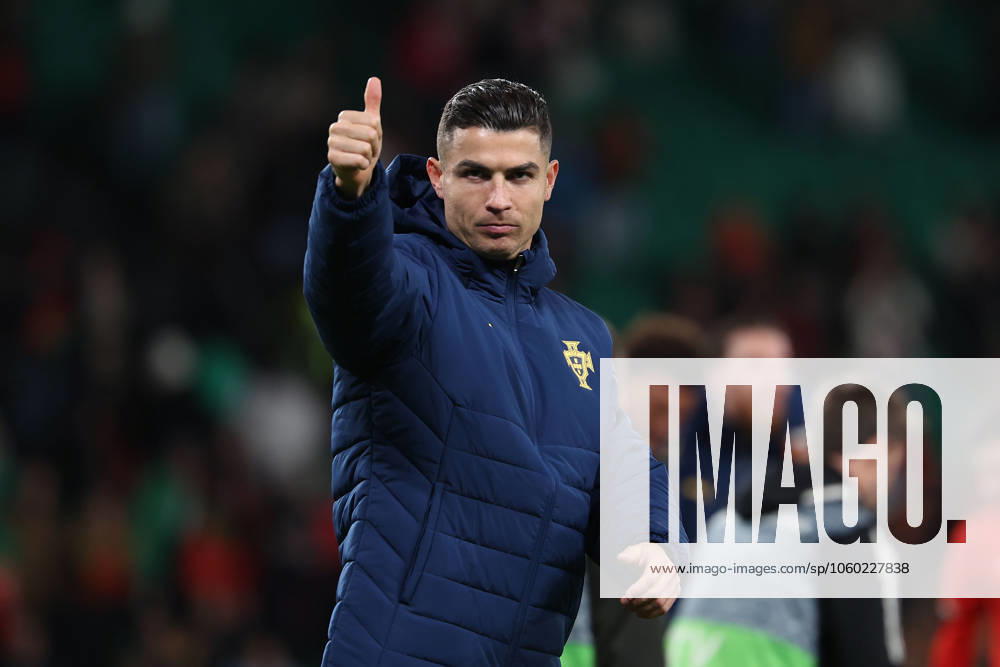 2025 03 23 Portugal, Lisbon Estadio Jose Alvalade UEFA Nations League 2025 Quarter finals Portugal Denmark v l , thumbs up, Cristiano Ronaldo Portugal thanks the fans, thanks team after the match, after the match thanks the fans, applauds the fans