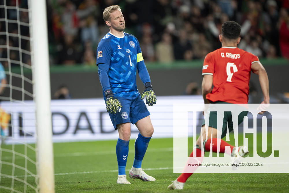 UEFA Nations League Portugal Denmark Portugal s Goncalo Ramos scores to make it 5 2 with no chance for Denmark s goalkeeper Kasper Schmeichel during the UEFA Nations League playoff match in League A between Portugal and Denmark at Josà Alvalade Stadium in Lisbon, Portugal on Sunday, March 23, 2025 Photo Bo Amstrup Ritzau Scanpix , Lisbon Portugal Mors