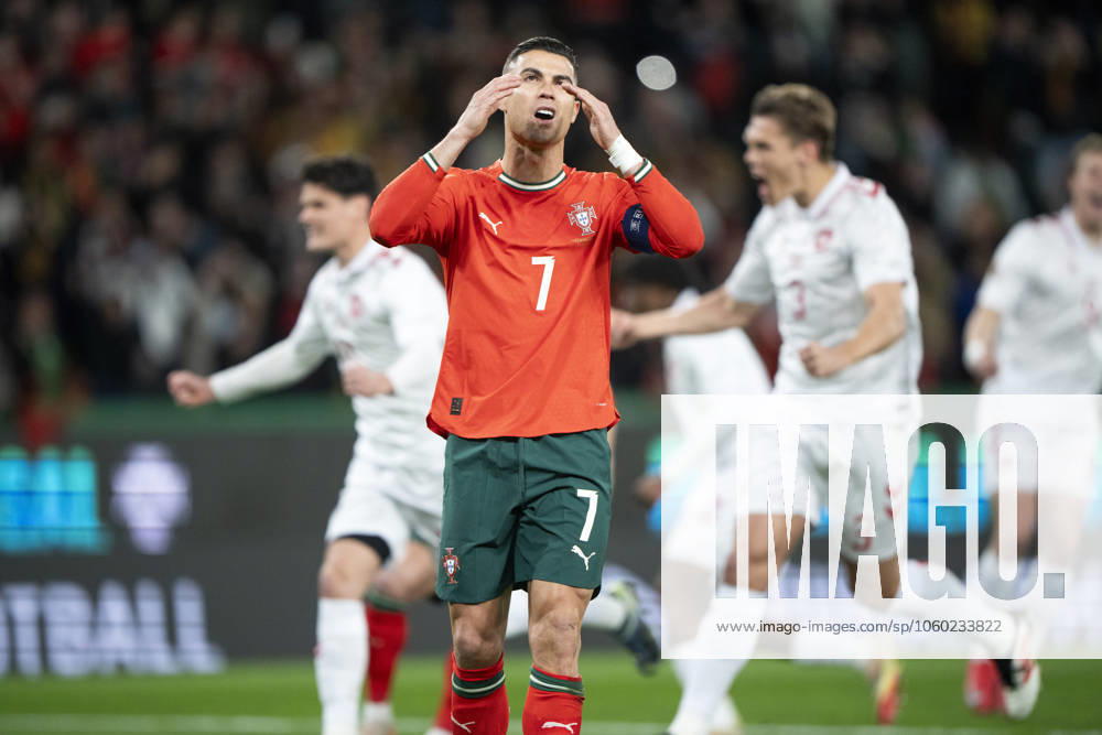 UEFA Nations League Portugal Denmark Portugal s Cristiano Ronaldo reacts after missing a penalty during the UEFA Nations League playoff match in League A between Portugal and Denmark at JosÃ Alvalade Stadium in Lisbon, Portugal on Sunday, March 23, 2025 Photo Bo Amstrup Ritzau Scanpix , Lisbon Portugal Mors