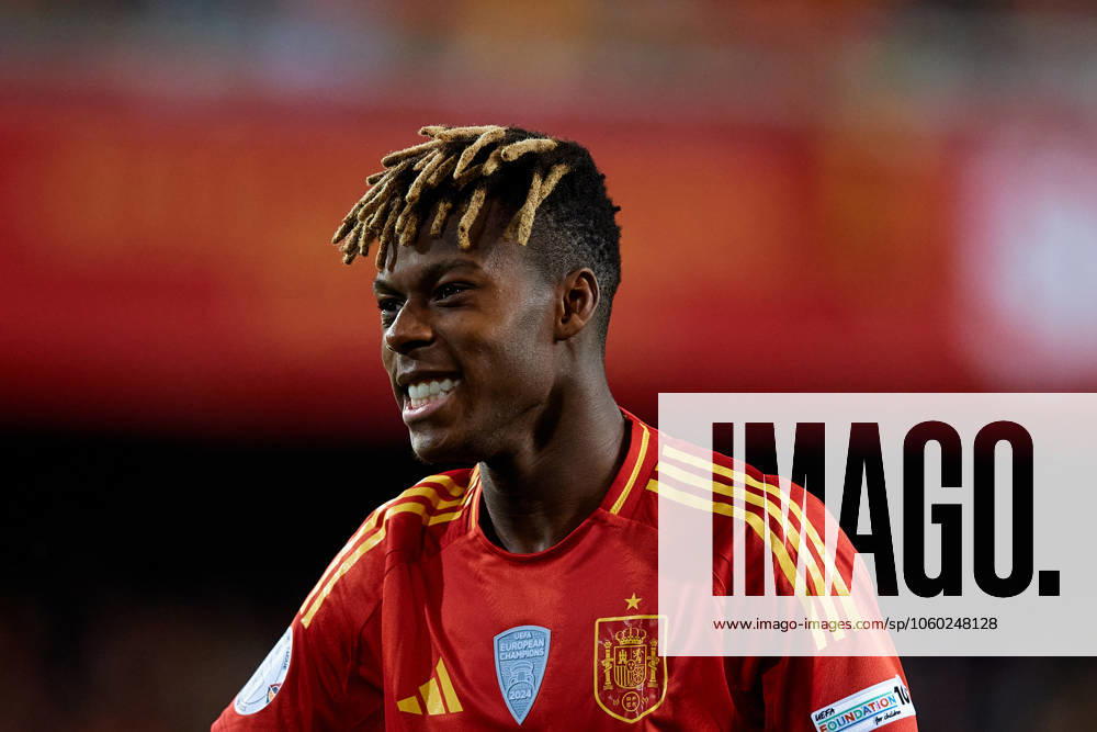 Spain v Netherlands - UEFA Nations League Quarterfinal Leg Two Nico Williams of Spain looks on during the UEFA Nations League Quarterfinal Leg Two match between Spain and the Netherlands at Mestalla stadium in Valencia, Spain, on March 23, 2025. Valencia Spain
