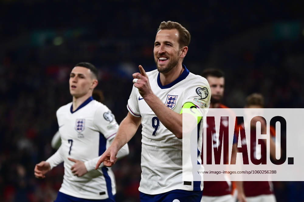 England v Latvia , London, UK - 24 Mar 2025 Goal celebrations for Harry Kane of England during the FIFA World Cup, WM, Weltmeisterschaft, Fussball Qualifier match between England and Latvia on the 24th March 2025 at Wembley Stadium,, London on 24 Mar 2025 London Wembley Stadium London GBR