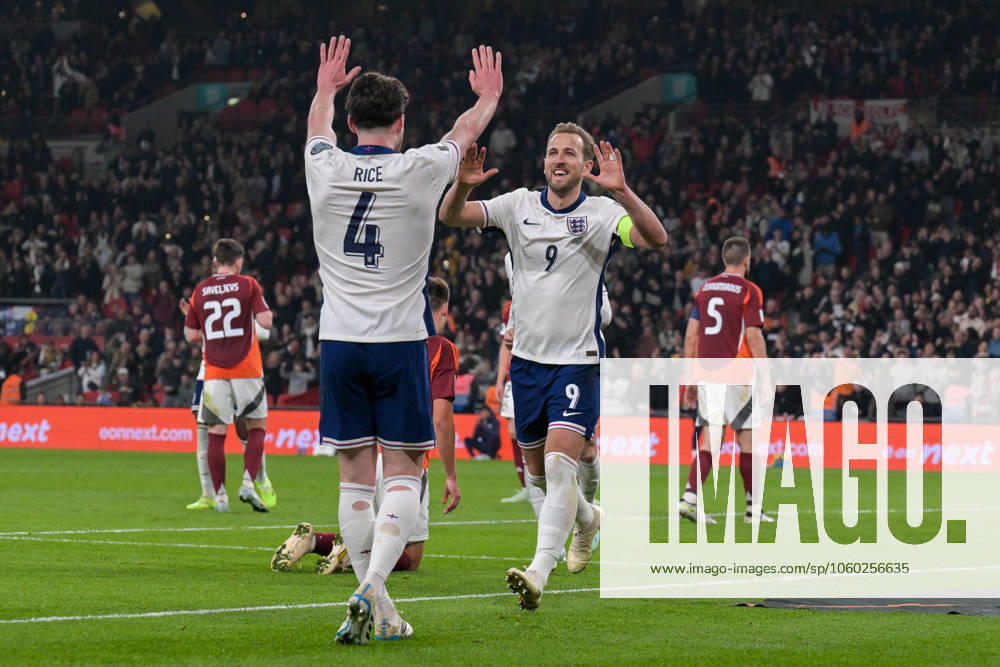 Harry Kane of England scores Englans second goal in the second half during the FIFA World Cup, WM, Weltmeisterschaft, Fussball 2026 Qualifier match between England and Latvia at Wembley Stadium, London, England on 24 March 2025.