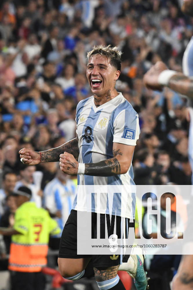 Argentina v Brazil - FIFA World Cup, WM, Weltmeisterschaft, Fussball 2026 Qualifier Enzo Fernandez of Argentina celebrates Alexis Mac Allister s goal during the match between Argentina and Brazil at Estadio Mas Monumental in Buenos Aires, Argentina, on March 25. Buenos Aires Buenos Aires Argentina