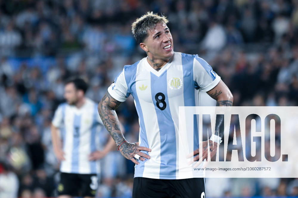 Argentina v Brazil - FIFA World Cup, WM, Weltmeisterschaft, Fussball 2026 Qualifier The player of Argentina, Enzo Fernandez, looks on during a South American qualifier match for the 2026 FIFA World Cup between Argentina and Brazil at the Mas Monumental stadium in Buenos Aires, Argentina, on March 25, 2025. Ciudad Autonoma de Buenos Aires Argentina