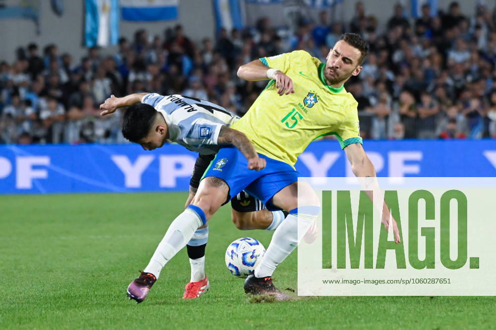 Argentina v Brazil - FIFA World Cup, WM, Weltmeisterschaft, Fussball 2026 Qualifier Argentina s player Thiago Almada and Brazil s player Leo Ortiz fight for the ball during a South American qualifier match for the 2026 FIFA World Cup between Argentina and Brazil at the Mas Monumental stadium in Buenos Aires, Argentina, on March 25, 2025. Ciudad Autonoma de Buenos Aires Argentina