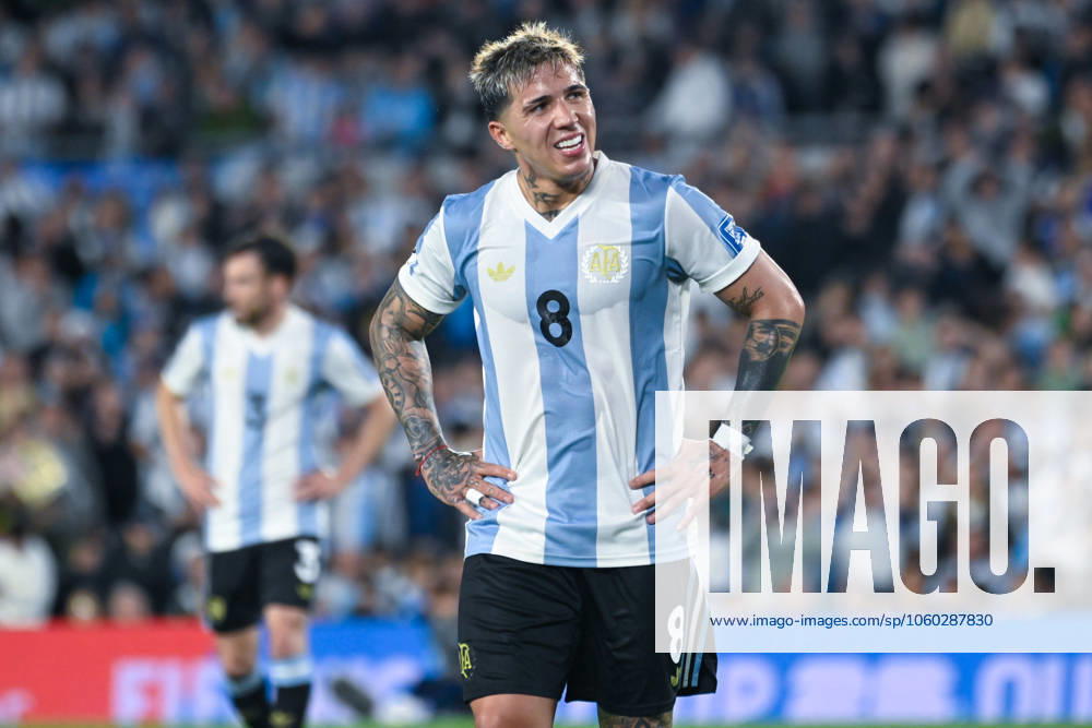 Argentina v Brazil - FIFA World Cup, WM, Weltmeisterschaft, Fussball 2026 Qualifier The player of Argentina, Enzo Fernandez, looks on during a South American qualifier match for the 2026 FIFA World Cup between Argentina and Brazil at the Mas Monumental stadium in Buenos Aires, Argentina, on March 25, 2025. Ciudad Autonoma de Buenos Aires Argentina