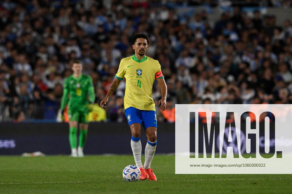 ARGENTINA, Buenos Aires - 25 MARCH 2025 : Marquinhos (captain) of Brazil during the FIFA 2026 World Cup Qualification CONMEBOL match between Argentina and Brazil at Estadio Mas Monumental. Photo SFSI Diego Halisz Argentina and Brazil - FIFA 2026 World Cup Qualification match zone CONMEBOL