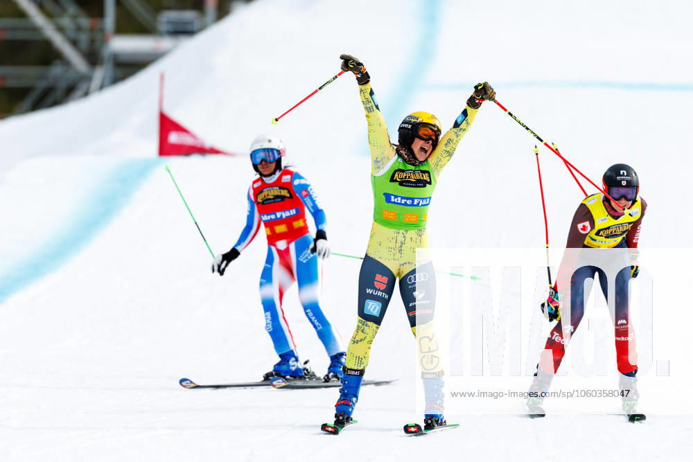 Bilder des Jahres 2025, Sport 03 März FREE STYLE - FIS SX WC Idre Fjaell IDRE FJAELL,SWEDEN,29.MAR.25 - FREESTYLE SKIING - FIS World Cup, Ski Cross, ladies, men. Image shows Marielle Berger Sabbatel (FRA), the rejoicing of Daniela Maier (GER) and Courtney Hoffos (CAN). GEPAxpictures Klansek