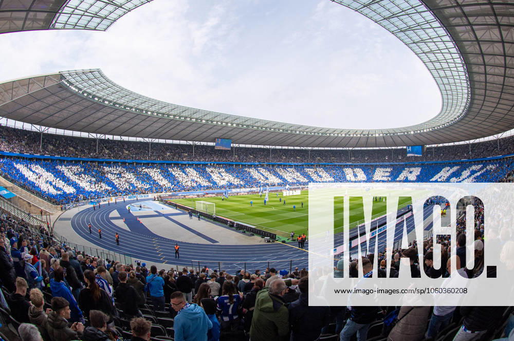 Soccer, Men, Season 2024 2025, 2 Bundesliga 27 Matchday , Hertha BSC Karlsruher SC, Fans of Hertha and Karlsruhe with joint choreography Hertha and KSC, 29 03 2025,