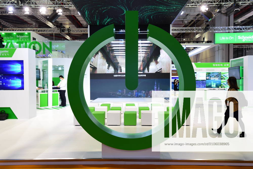 People visit the Schneider Electric stand during the 3rd China International Import Expo (CIIE) at the National Exhibition and Convention Center on November 5, 2020 in Shanghai, China.