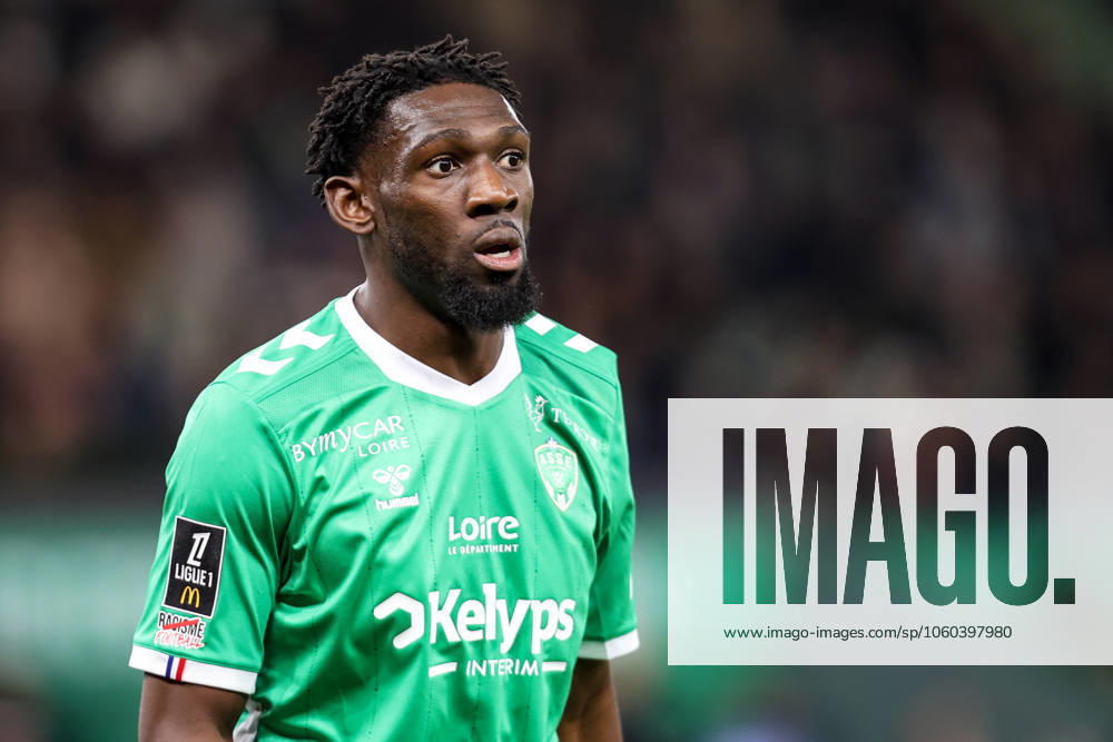 Saint-Etienne, France, March 29st 2025: Dylan Batubinsika (Saint-Etienne) during the match between Saint-Etienne and PSG for Ligue 1 at Geoffroy Guichard stadium, Saint-Etienne. (Rogà rio Moroti SPP)