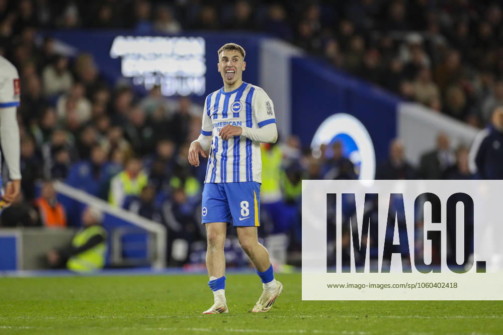 Brighton & Hove Albion FC v Nottingham Forest FC Brighton & Hove Albion midfielder Brajan Gruda (8) reacts during the Brighton & Hove Albion FC v Nottingham Forest FC Emirates FA Cup Quarter-Final at the American Express Stadium, Brighton & Hove, England, United Kingdom on 29 March 2025 Credit: Phil Duncan Every Second Media Editorial use only. All images are copyright Every Second Media Limited. No images may be reproduced without prior permission. All rights reserved. Premier League and Football League images are subject to licensing agreements with Football DataCo Limited. see https: www.football-dataco.com