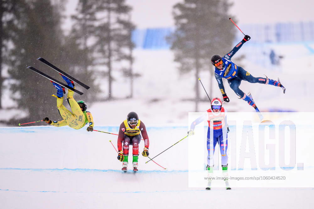 Florian Wilmsmann of Germany and David Mobärg of Sweden compete in the men s ski cross final during the FIS Ski Cross World Cup on March 30, 2025 in Idre Photo Simon Hastegard BILDBYRAN kod SH SH0607 freestyle skiing skicross ski cross världscupen world cup fis ski cross world cup bbeng sverige