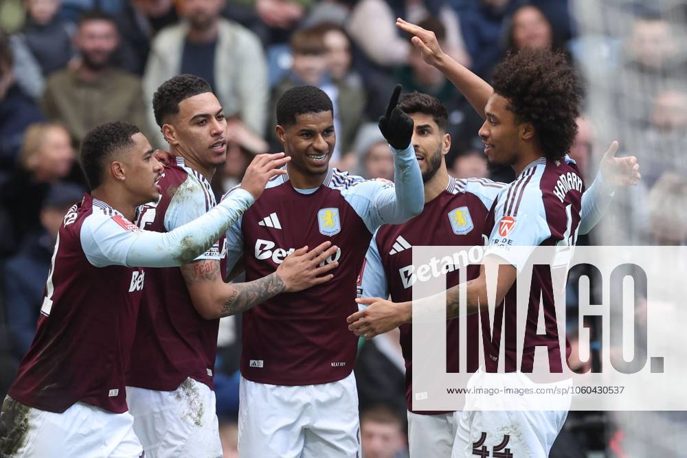 Marcus Rashford of Aston Villa celebrates scoring to make it 0-1 Preston North End v Aston Villa, Emirates FA Cup, Quarter Final, Football, Deepdale, Preston, UK - 30 Mar 2025