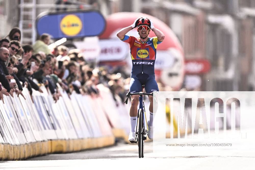 Danish Mads Pedersen of Lidl-Trek wins the men elite Gent-Wevelgem - In Flanders Fields one day cycling race, 250.3 km from Ieper to Wevelgem, Sunday 30 March 2025. JASPERxJACOBS x117232253x