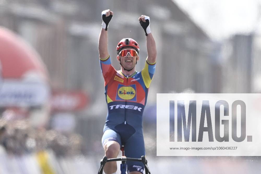 Gent - Wevelgem in Flanders Fields 2025 WEVELGEM, BELGIUM - MARCH 30 : Pedersen Mads (DEN) of Lidl - Trek celebrating his victory pictured during 87th edition of the UCI World Tour Gent - Wevelgem in Flanders Fields cycling race for Men Elite with start in Ieper and finish in Wevelgem after 250 km on March 30, 2025 in Wevelgem, Belgium, 30 03 2025 Wevelgem Belgium