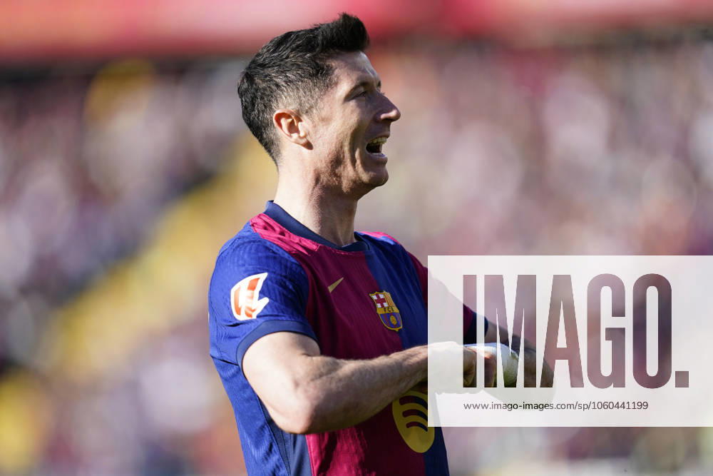 FC Barcelona, Barca Girona FC. La Liga EA Sports match. Date 29 Robert Lewandowski of FC Barcelona celebrates the 3-1 during the La Liga EA Sports match between FC Barcelona and Girona FC played at Lluis Companys Stadium on 30 March 2025 in Barcelona, Spain. kpng