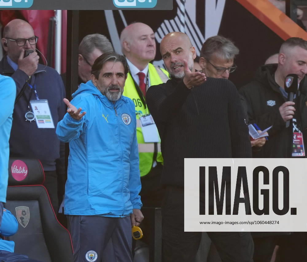 Bournemouth v Manchester City, FA Cup quarter-finals, Football, Vitality Stadium, Bournemouth, UK - 30 Mar 2025 Josep Guardiola manager of Manchester City with his assistant Bournemouth Vitality Stadium Bournemouth GBR, UK NEWSPAPERS OUT
