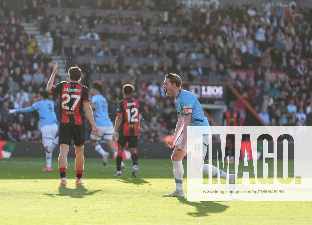 Bournemouth v Manchester City, FA Cup quarter-finals, Football, Vitality Stadium, Bournemouth, UK - 30 Mar 2025 Kevin De Bruyne of Manchester City after Omar Marmoush of Manchester City scores the second goal. Bournemouth Vitality Stadium Bournemouth GBR, UK NEWSPAPERS OUT