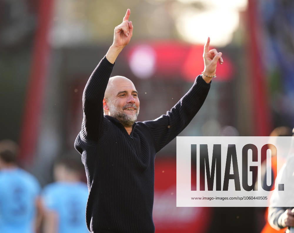 Bournemouth v Manchester City, FA Cup quarter-finals, Football, Vitality Stadium, Bournemouth, UK - 30 Mar 2025 Josep Guardiola manager of Manchester City celebrates in front of the fans after the game. Bournemouth Vitality Stadium Bournemouth GBR, UK NEWSPAPERS OUT
