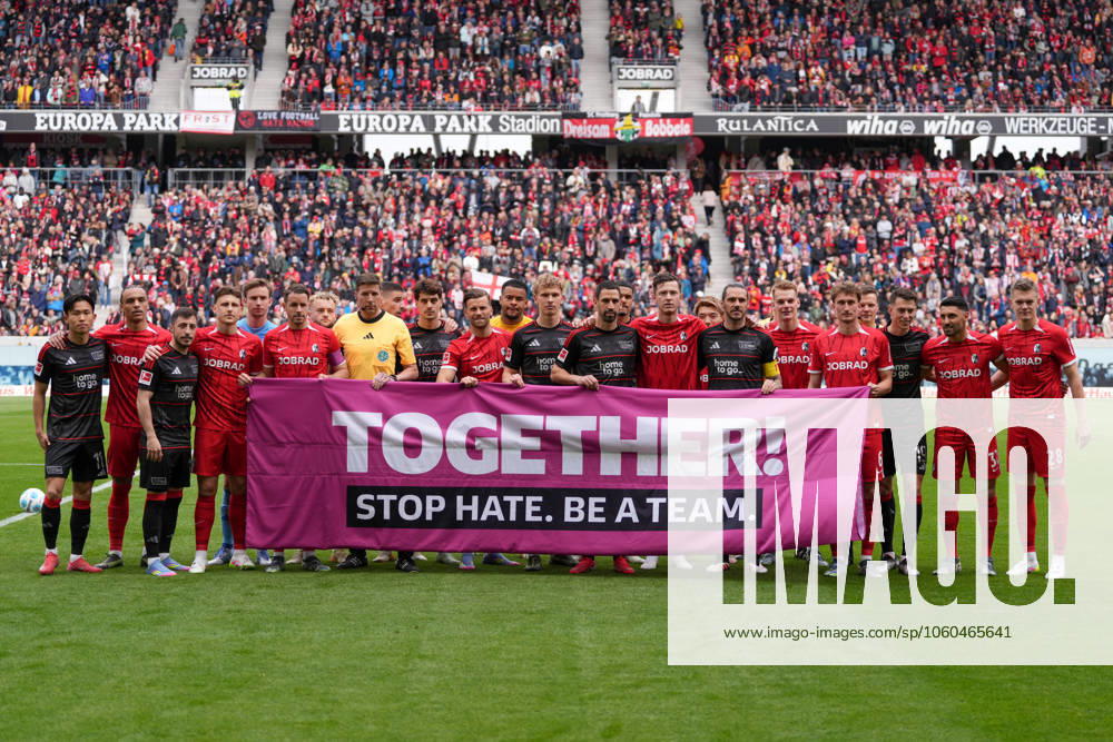 DFL Aktionsspieltag TOGETHER Stop Hate Be a Team Zusammenhalt, Respekt und Toleranz, Internationale Wochen gegen Rassismus, Banner, Positionierung , Fußball, 1 Bundesliga, 27 Spieltag, 2024 2025, SC Freiburg vs 1 FC Union Berlin, 30 03 2025, Europa Park Stadion, Freiburg, Germany DFL REGULATIONS PROHIBIT ANY USE OF PHOTOGRAPHS AS IMAGE SEQUENCES AND OR QUASI VIDEO Freiburg Europa Park Stadion Baden Württemberg Germany